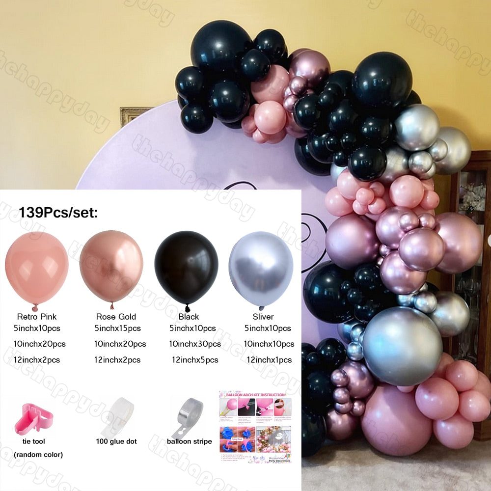 118Pcs Black Rose Gold Pink Balloon Arch Princess Birthday Balloons Garland Kit Baby Shower Girls Birthday Wedding Party Decor