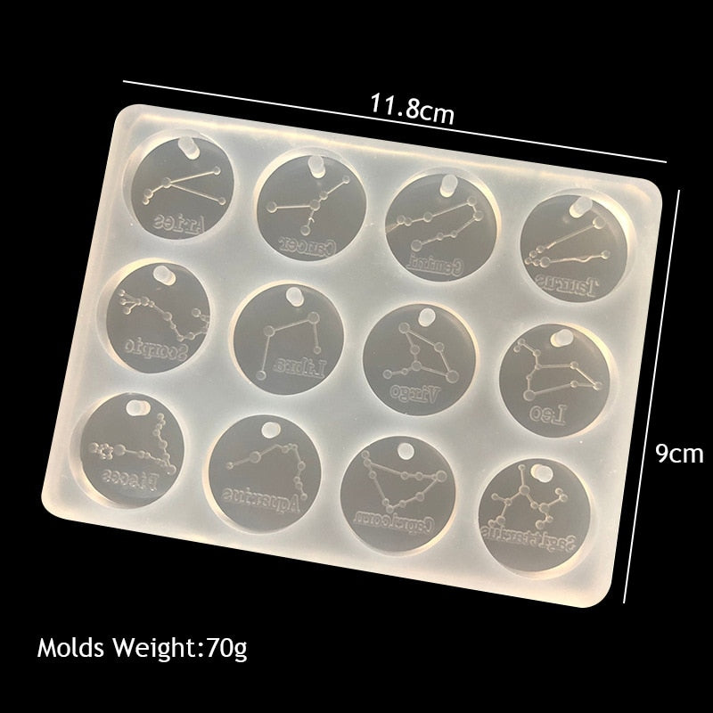 Zodiac Jewelry Pendants Silicone Molds for Handmade UV Epoxy Resin 12 Constellation Necklace Bracelet Keychain Pendant Mould