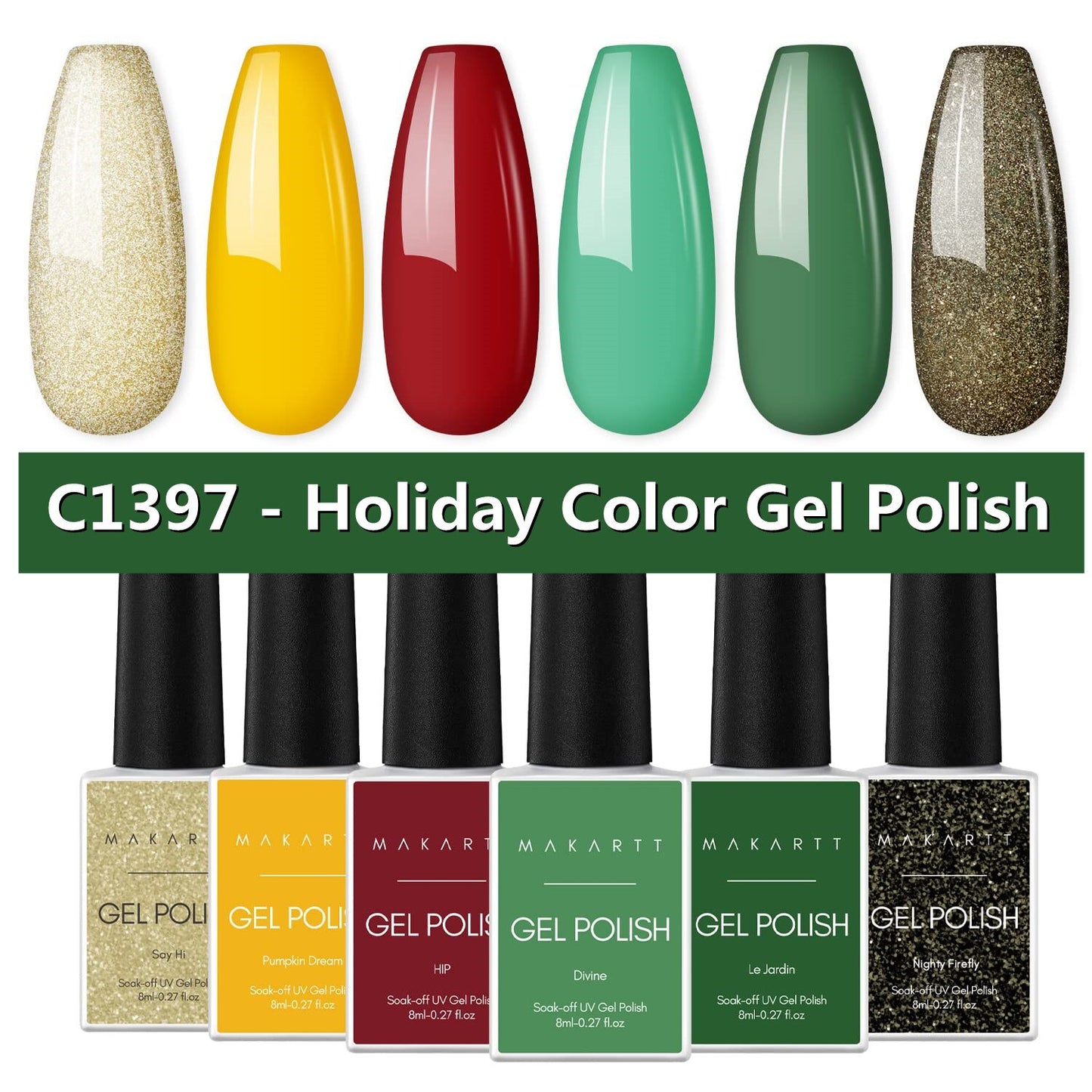 Makartt Gel Nail Polish Kit-  Pastel Gel Nail Yellow Pink Red Blue Green Purple Colors Gel Nail Polish 8ML Base Top Coat