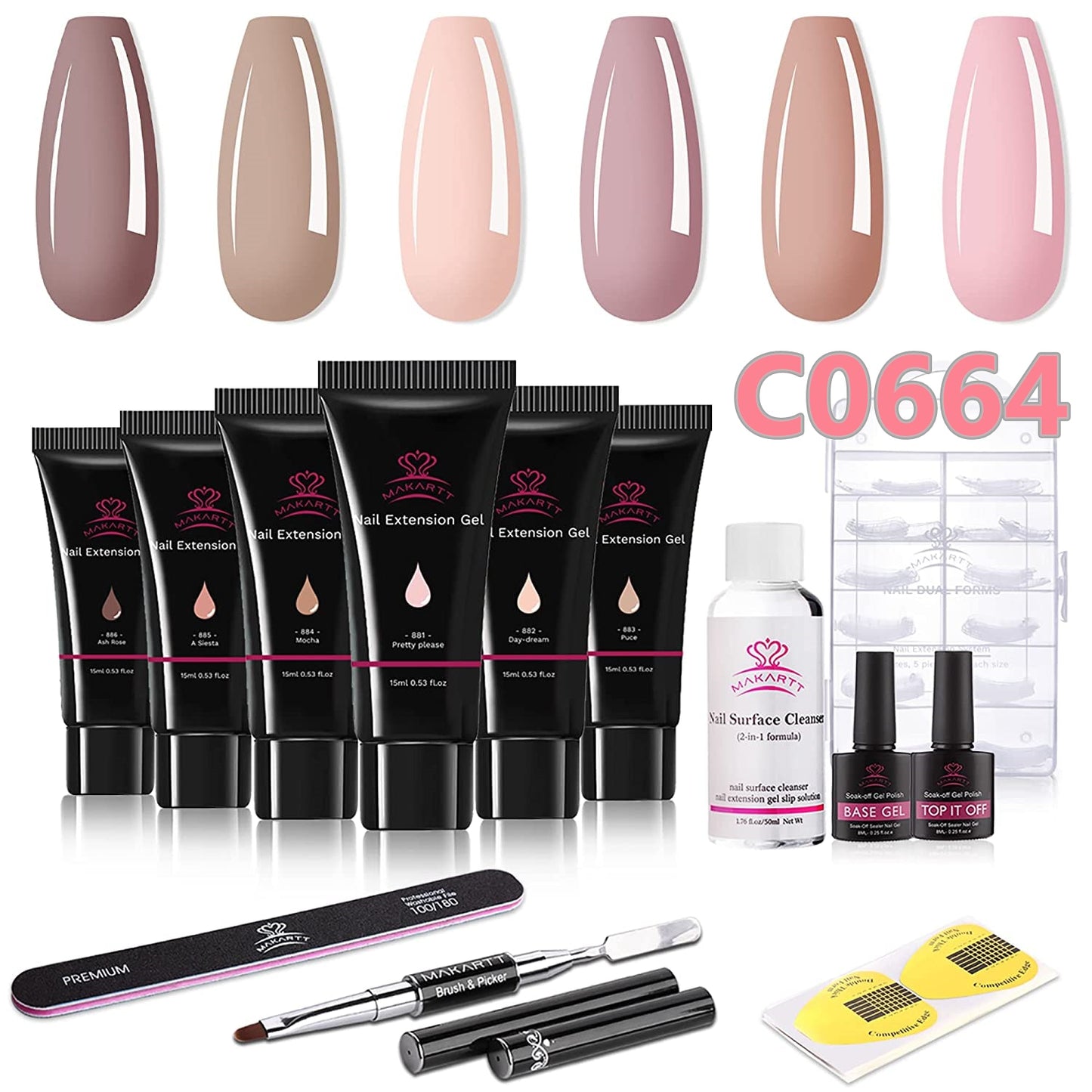 Makartt Poly Nail Extension Gel Kit Acrylic Extension Gel Nail Enhancement Clear Pink Nail Gel Trail Set All-in-One Starter Kit