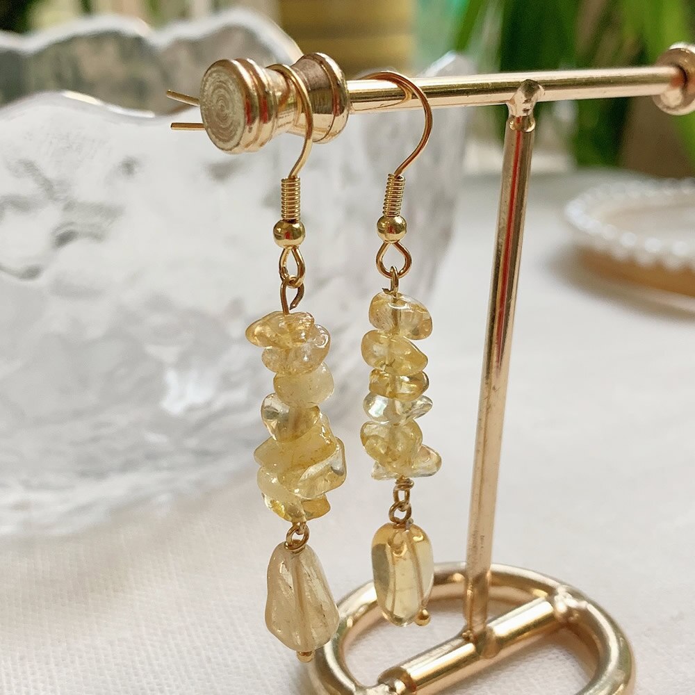 Irregular Ore Rock Natural Crystal Earring Chip Stone Long Tassel Pendulum Citrines Lapis Fluorite Purple Crystal Drop Earring