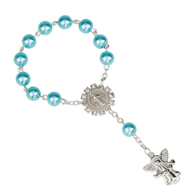 10pcs Imitation Pearl Beads Catholic Rosary Catholic Holy Communion Angel Wings Crucifix Pendants Bracelet nice gift