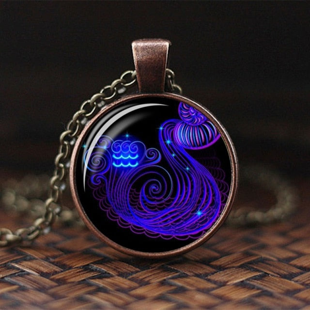 2019 New Fashion Galaxy 12 Constellation Design Zodiac Sign Horoscope Astrology Pendant Necklace For Women Men Glass Cabochon