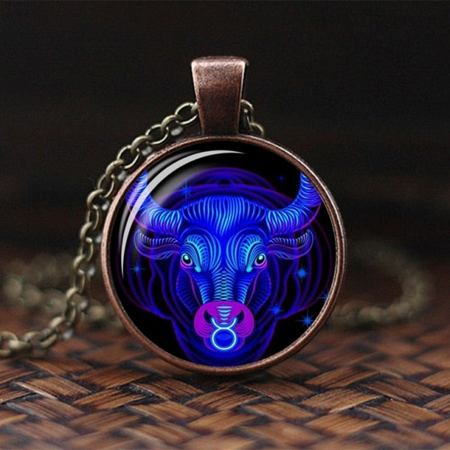 2019 New Fashion Galaxy 12 Constellation Design Zodiac Sign Horoscope Astrology Pendant Necklace For Women Men Glass Cabochon