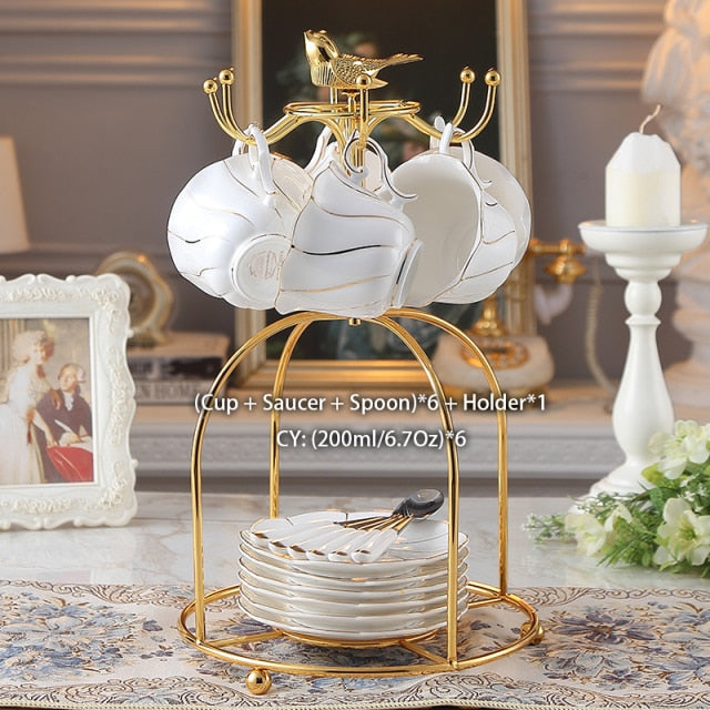 Bộ Cà Phê Xương Gốm Sứ Khảm Vàng Châu Âu Bộ Trà Sứ Bình Gốm Sứ Đựng Kem Đường Ấm Trà Cốc Cà Phê Ly Trà Đồ Dùng Uống Cà Phê