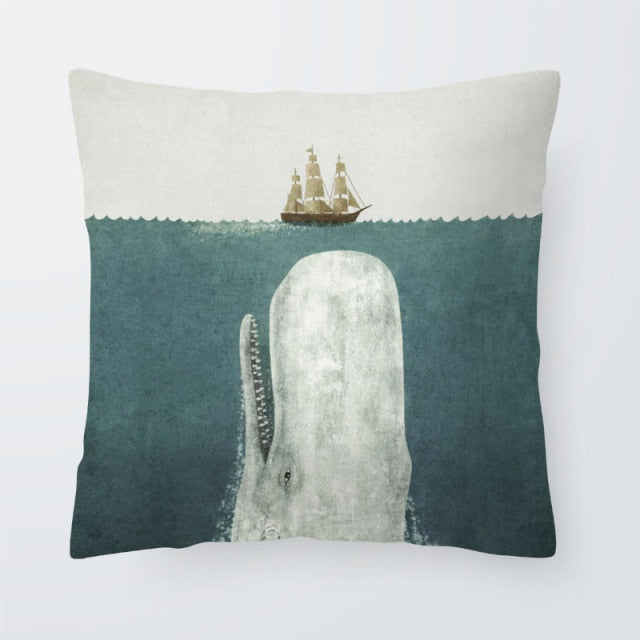 Nautical Ocean Cushion Killer Whale Creativity Pillow Case Blue Seahorse Modern Living Room For Sofa Throw Pillow 45X45Cm Velvet