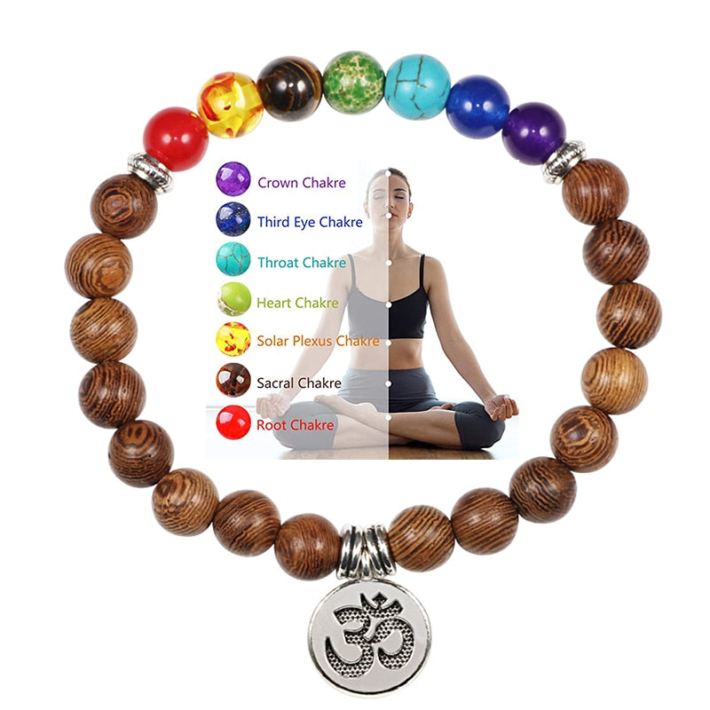 7 Chakra Bracelet Natural Lava Stone Wooden Bead Pendant Bracelets Bangles Buddha Prayer Healing Balance Charm Yoga Jewelry Gift