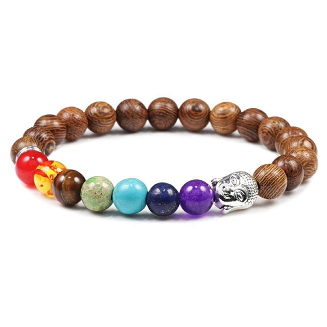 7 Chakra Bracelet Natural Lava Stone Wooden Bead Pendant Bracelets Bangles Buddha Prayer Healing Balance Charm Yoga Jewelry Gift