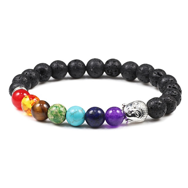 7 Chakra Bracelet Natural Lava Stone Wooden Bead Pendant Bracelets Bangles Buddha Prayer Healing Balance Charm Yoga Jewelry Gift