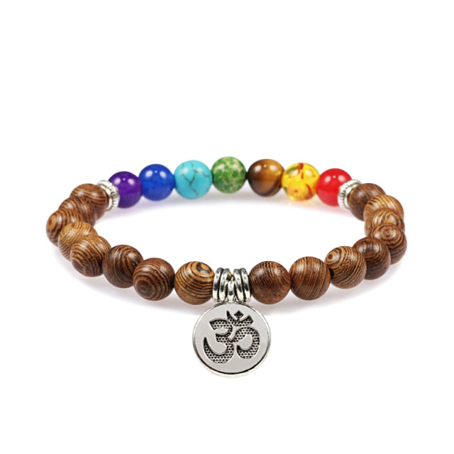 7 Chakra Bracelet Natural Lava Stone Wooden Bead Pendant Bracelets Bangles Buddha Prayer Healing Balance Charm Yoga Jewelry Gift