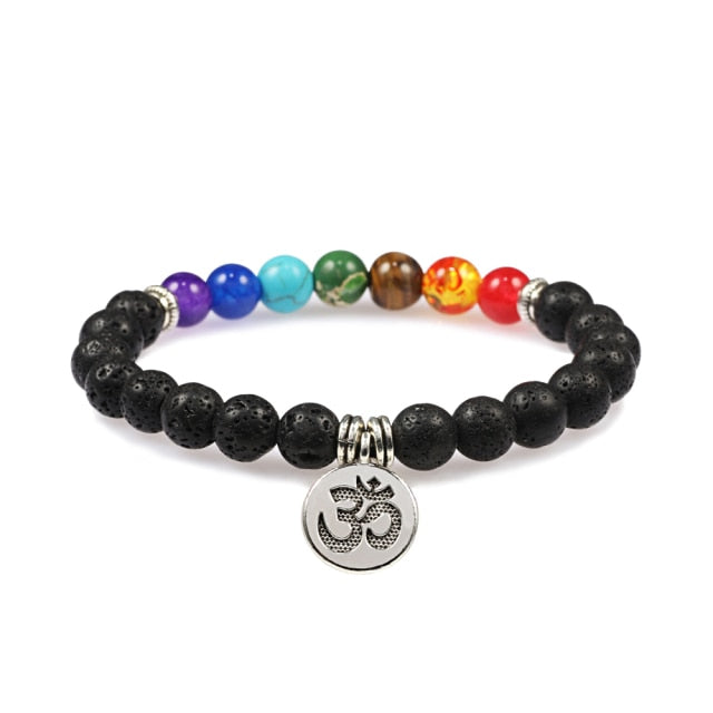 7 Chakra Bracelet Natural Lava Stone Wooden Bead Pendant Bracelets Bangles Buddha Prayer Healing Balance Charm Yoga Jewelry Gift