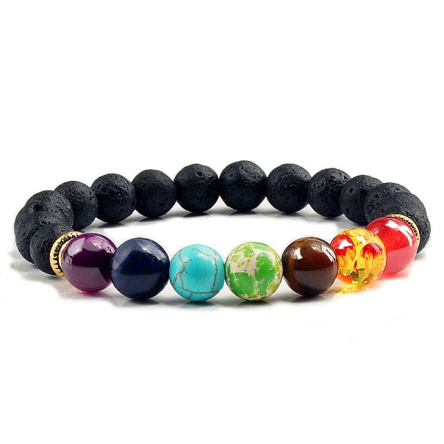 7 Chakra Bracelet Natural Lava Stone Wooden Bead Pendant Bracelets Bangles Buddha Prayer Healing Balance Charm Yoga Jewelry Gift
