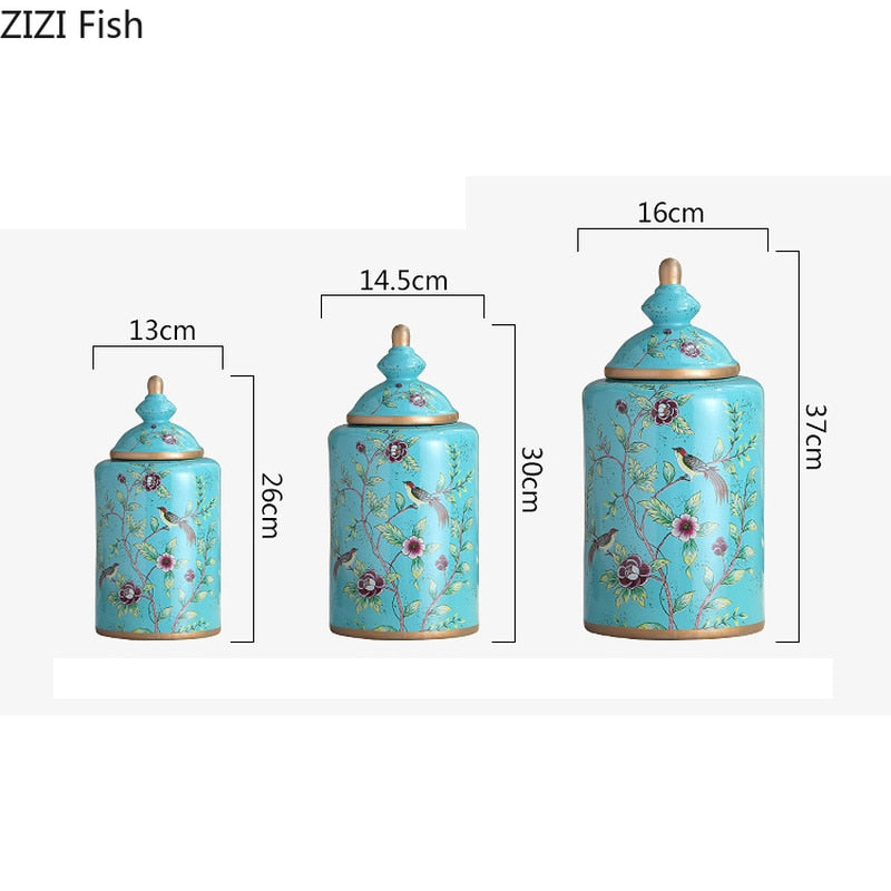 Vintage European Flower and Bird Ceramic Storage Jar Vase Decoration Porcelain Art Crafts Tea Coffee Beans Candy Storage Jar New