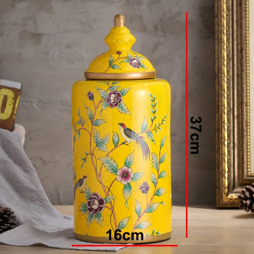 Vintage European Flower and Bird Ceramic Storage Jar Vase Decoration Porcelain Art Crafts Tea Coffee Beans Candy Storage Jar New