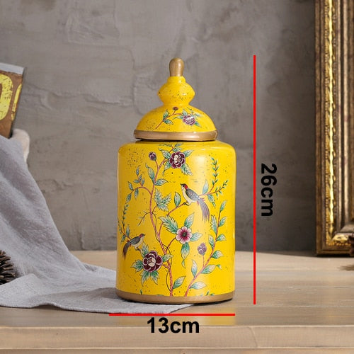 Vintage European Flower and Bird Ceramic Storage Jar Vase Decoration Porcelain Art Crafts Tea Coffee Beans Candy Storage Jar New