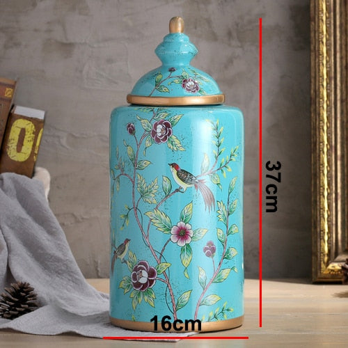 Vintage European Flower and Bird Ceramic Storage Jar Vase Decoration Porcelain Art Crafts Tea Coffee Beans Candy Storage Jar New