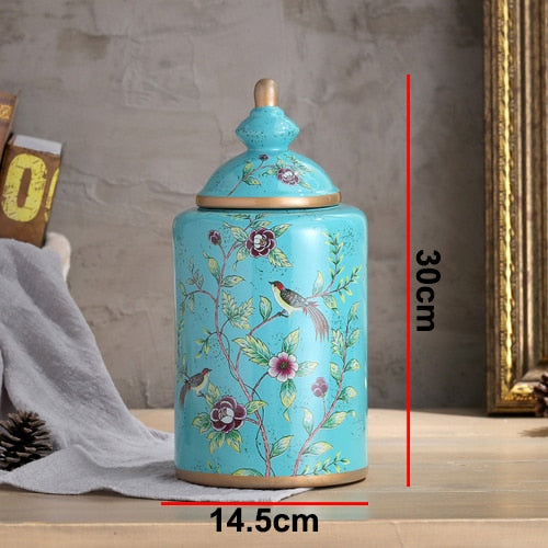 Vintage European Flower and Bird Ceramic Storage Jar Vase Decoration Porcelain Art Crafts Tea Coffee Beans Candy Storage Jar New