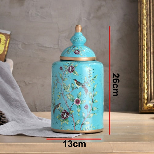 Vintage European Flower and Bird Ceramic Storage Jar Vase Decoration Porcelain Art Crafts Tea Coffee Beans Candy Storage Jar New