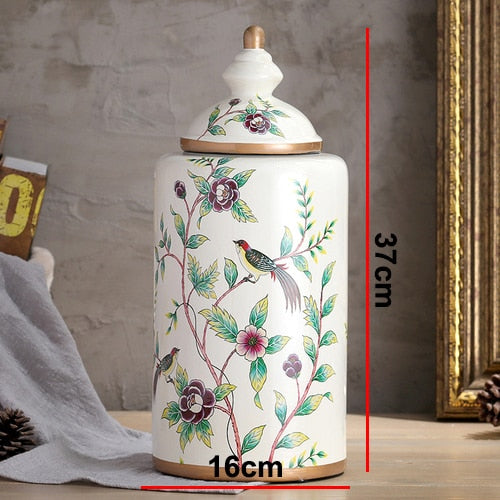 Vintage European Flower and Bird Ceramic Storage Jar Vase Decoration Porcelain Art Crafts Tea Coffee Beans Candy Storage Jar New