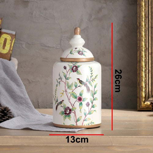 Vintage European Flower and Bird Ceramic Storage Jar Vase Decoration Porcelain Art Crafts Tea Coffee Beans Candy Storage Jar New