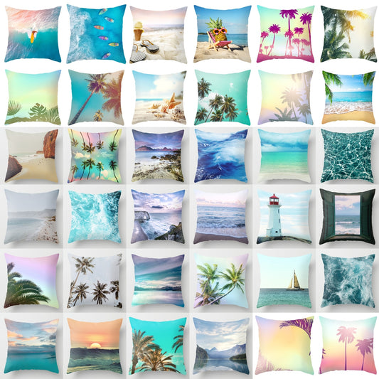New Summer Blue Beach Pillow Cushion Case Hot Tropical Ocean Palm Print Throw Pillows Cover Livingroom Sofa Seats Bed Decoration