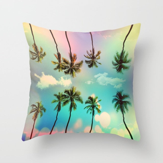 New Summer Blue Beach Pillow Cushion Case Hot Tropical Ocean Palm Print Throw Pillows Cover Livingroom Sofa Seats Bed Decoration