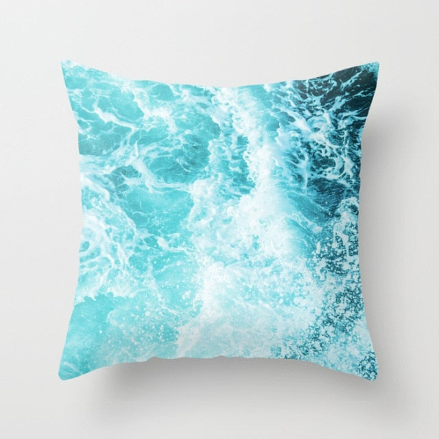New Summer Blue Beach Pillow Cushion Case Hot Tropical Ocean Palm Print Throw Pillows Cover Livingroom Sofa Seats Bed Decoration