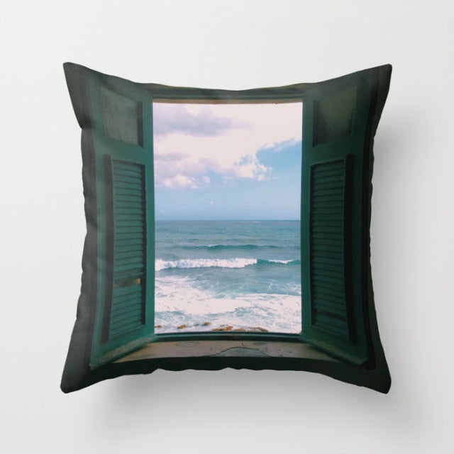 New Summer Blue Beach Pillow Cushion Case Hot Tropical Ocean Palm Print Throw Pillows Cover Livingroom Sofa Seats Bed Decoration