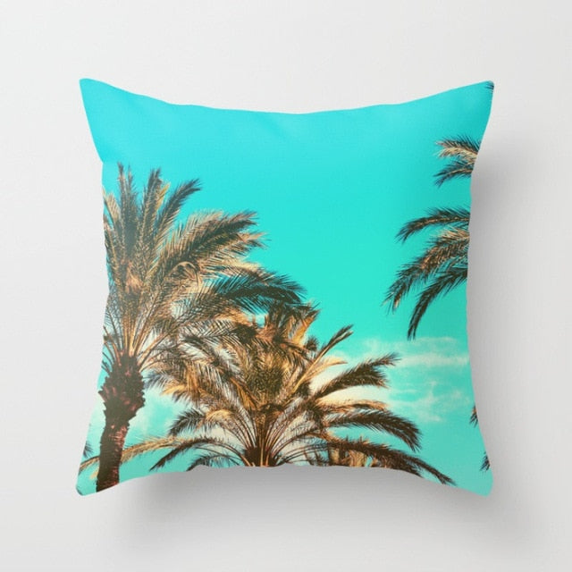 New Summer Blue Beach Pillow Cushion Case Hot Tropical Ocean Palm Print Throw Pillows Cover Livingroom Sofa Seats Bed Decoration