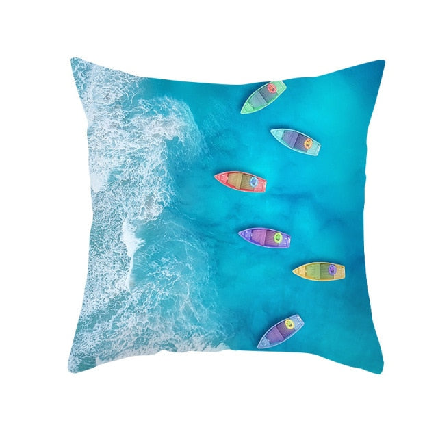 New Summer Blue Beach Pillow Cushion Case Hot Tropical Ocean Palm Print Throw Pillows Cover Livingroom Sofa Seats Bed Decoration