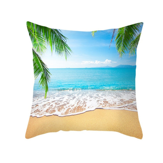 New Summer Blue Beach Pillow Cushion Case Hot Tropical Ocean Palm Print Throw Pillows Cover Livingroom Sofa Seats Bed Decoration