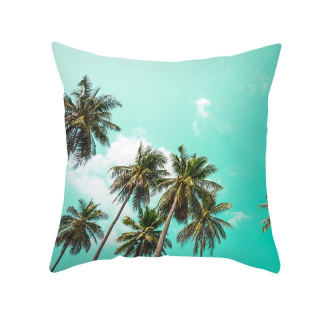 New Summer Blue Beach Pillow Cushion Case Hot Tropical Ocean Palm Print Throw Pillows Cover Livingroom Sofa Seats Bed Decoration
