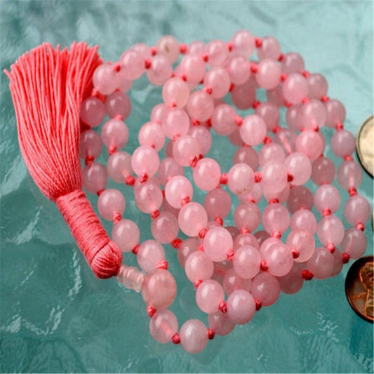 8mm Rose Quartz Gemstone 108 Beads Tassel Mala Necklace Prayer Spiritua Classic Meditation Spirituality Mala Wristband Buddhism