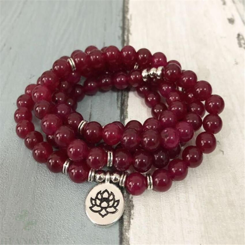 8mm ruby jade Gemstone 108 Bead Mala Bracelet pendant cuff energy Lucky Healing Meditation DIY