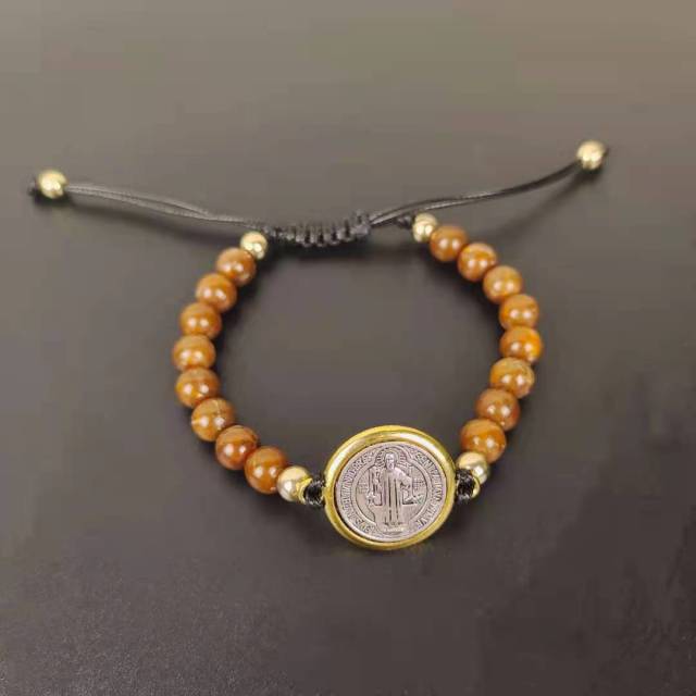 Saint Benedict Medal Cross Charm 5 Colors Religious Handmade Weave Bracelets Catholic Christian Rosary Bead Bracelet Jewelry