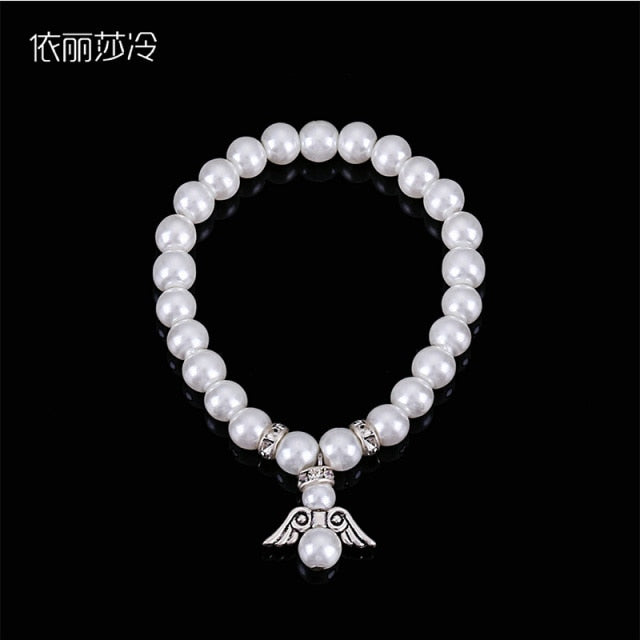 New Catholic Pearl Rosary Cross Bracelet, Jesus Christ Cartoon Angel Beaded Crystal Pearl Bracelet Ladies Jewelry Gift