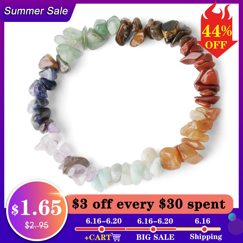 CSJA Reiki Natural Stone 7 Chakra Bracelets Healing Crystal Bracelet Chipped Gravel Beads Gifts for Women 2020 Pulseras G295