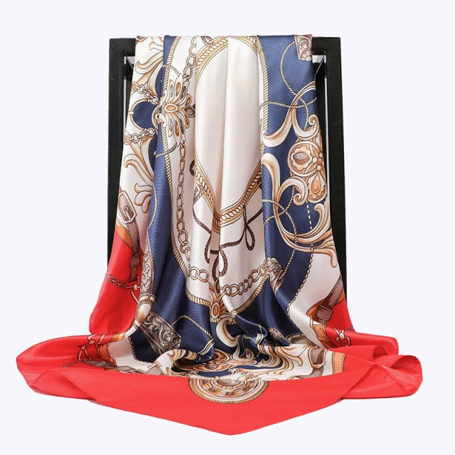 2021 Luxury Brand Square Scarf Fashion Beach Women 90*90cm Head Silk Wrap Spring Summer Shawl Ladies Foulard Bandanna Muffler
