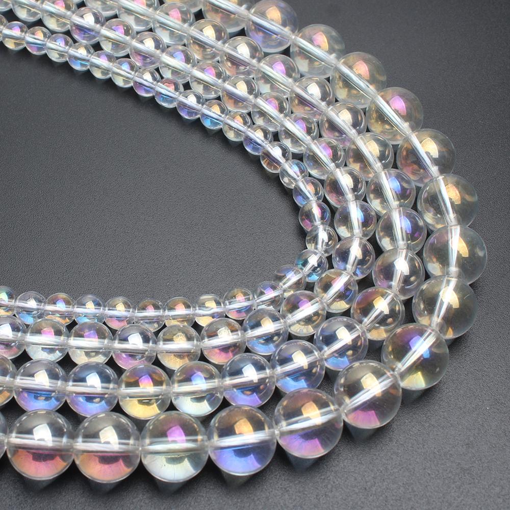 Multicolour Transparent Clear Glass Beads For Jewelry Making Crystal Quartz Smooth Round Beads 6mm 8mm 10mm 12mm 15" Strand