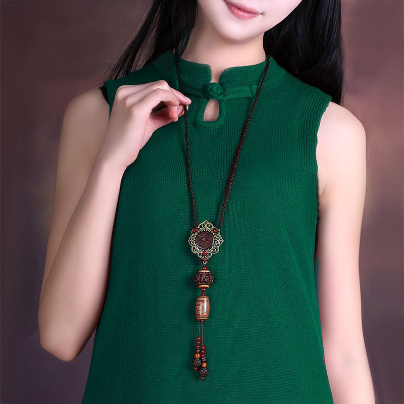 Handmade Vintage Sweater Chains Ethnic Ornaments Hanging Accessories Long Necklace Chinese Tibetan Dzi Jewellery