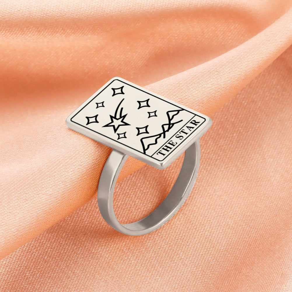 Fashion Tarot Cards Rings for Women Men The Moon Sun Star Tarot Jewelry Accessories Esotericism Stainless Steel Gift New Trendy
