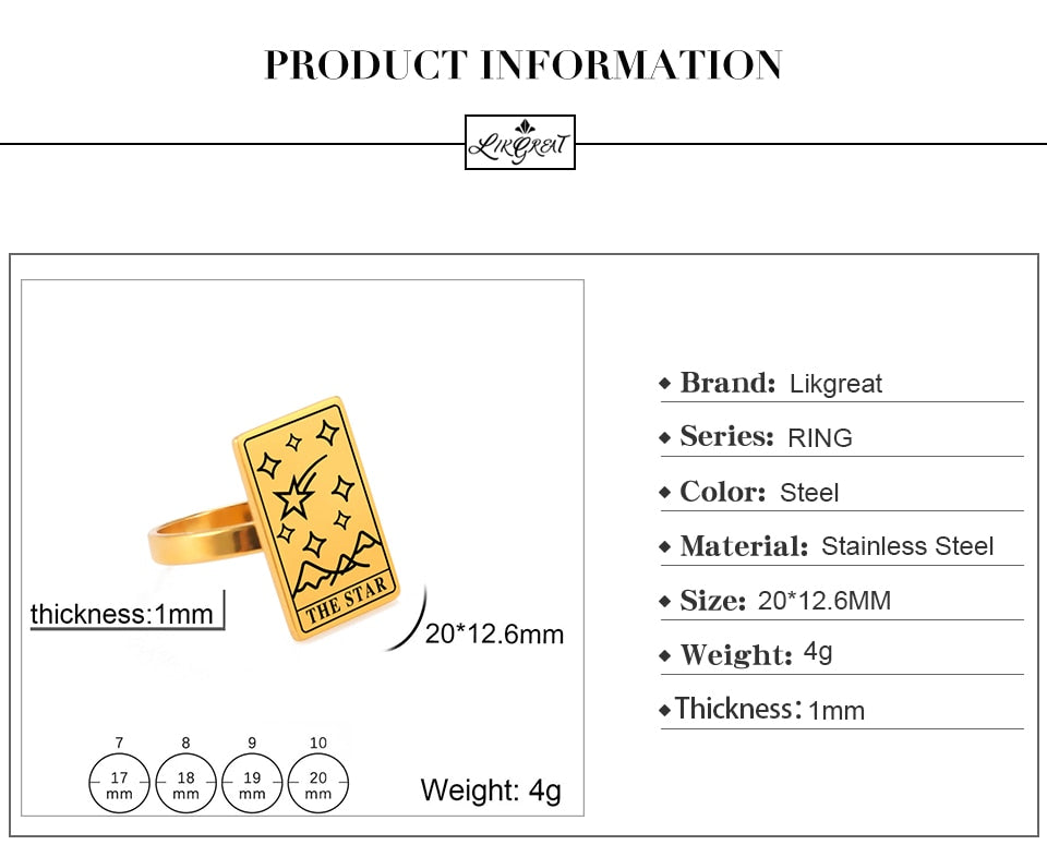 Fashion Tarot Cards Rings for Women Men The Moon Sun Star Tarot Jewelry Accessories Esotericism Stainless Steel Gift New Trendy