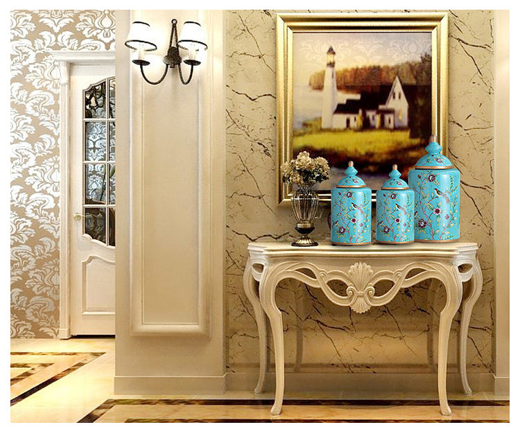 Vintage European Flower and Bird Ceramic Storage Jar Vase Decoration Porcelain Art Crafts Tea Coffee Beans Candy Storage Jar New