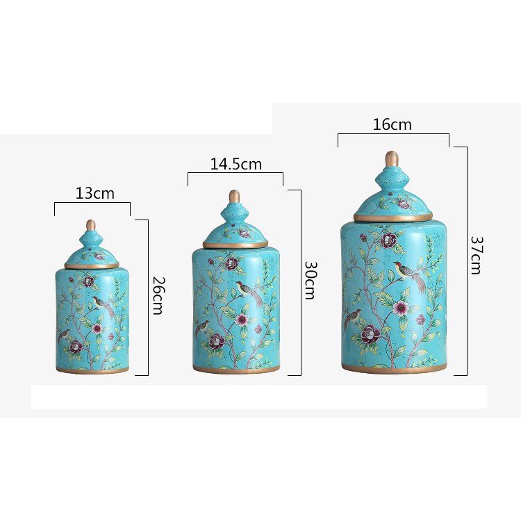 Vintage European Flower and Bird Ceramic Storage Jar Vase Decoration Porcelain Art Crafts Tea Coffee Beans Candy Storage Jar New