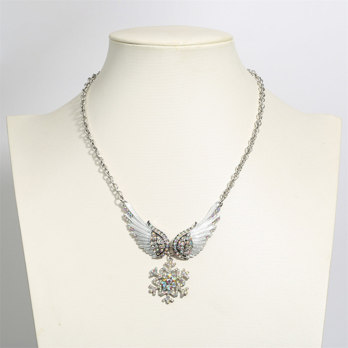 Snowflake Wing Necklace Earrings Sets Blue White Christmas Holidays Ornaments Gifts for Women Girls Crystal Fashion Jewelry