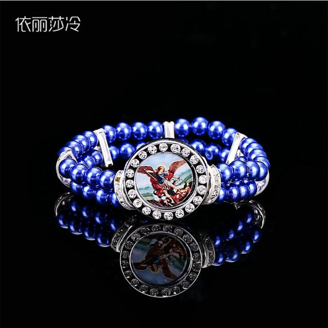 Catholic Beaded Pearl Crystal Rosary Beads Beaded Jesus Charm Pearl Bracelet Ladies Jewelry Bracelet Gift. Icon Random