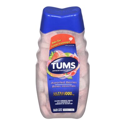 TUMS Ultra Strength 1000 mg Assorted Berries antacid tablets, 160-count bottle