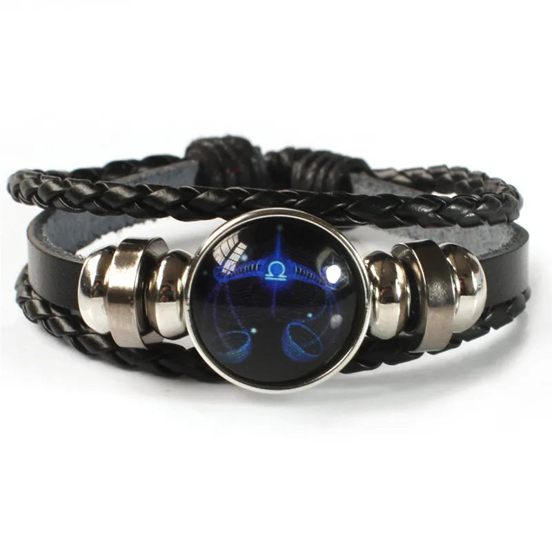 12 Zodiac Signs Constellation Charm Luminous Bracelet Men Women Fashion Multilayer Weave Leather Bracelet & Bangle Birthday Gift