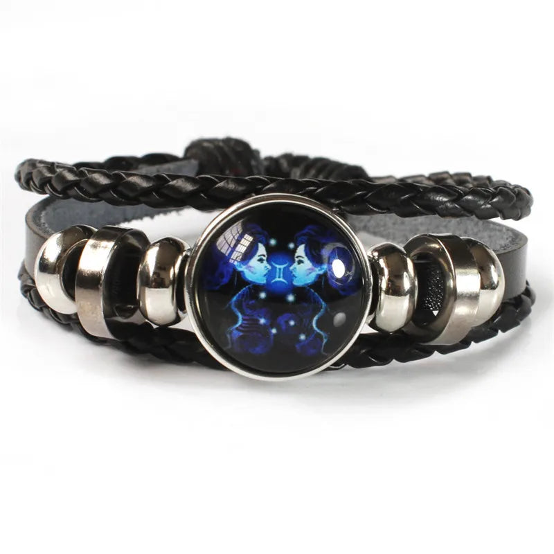 12 Zodiac Signs Constellation Charm Luminous Bracelet Men Women Fashion Multilayer Weave Leather Bracelet & Bangle Birthday Gift