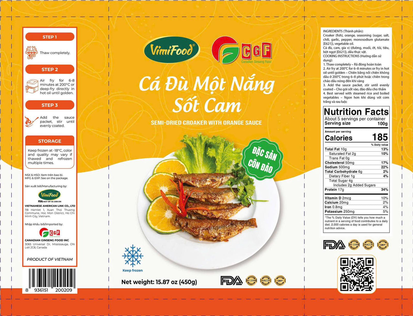VimiFood : Croaker semi-séché à la sauce à l'orange (Cá Đù Một Nắng Sốt Cam)